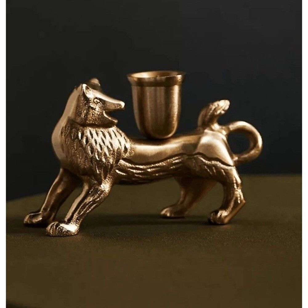 ANTHROPOLOGIE House of Hackney Menagerie Lion Candle Holder  Taper Gold NEW